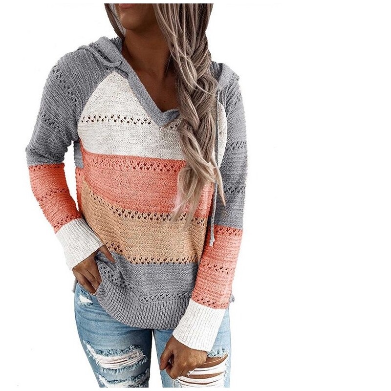 Multicolor hooded sweater - stitching patternHoodies & Jumpers