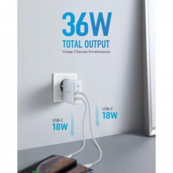 36W - 2-port PIQ 3.0 - type-C - wall charger - with foldable plugChargers