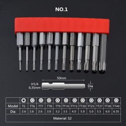 Magnetic alloy drill bits - hex - for electric screwdriver - 1/4" - 50mm / 75mm / 100mm - set - 12 piecesBits & drills