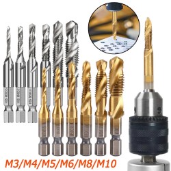 HSS drill bits - hex shank - metric tap - titanium plated - M3 / M4 / M5 / M6 / M8 / M10 - 6 / 7 pieces