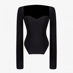Stylish long sleeve pullover - sexy t-shirt - square collarBlouses & shirts