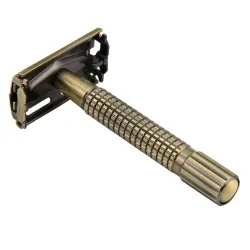 Manual shaving razor - double-sided - non-slip handle - butterfly mechanism - brassShaving