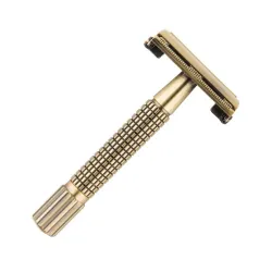 Manual shaving razor - double-sided - non-slip handle - butterfly mechanism - brassShaving