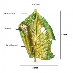 Leaf with a silkworm - crystal broochBrooches