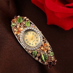 Elegant crystal bracelet - with a watch - colorful flowers - hollow out designBracelets