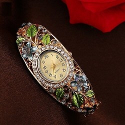 Elegant crystal bracelet - with a watch - colorful flowers - hollow out designBracelets