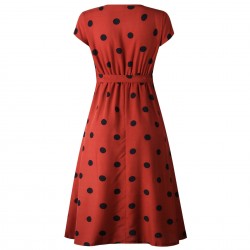 Vintage polka dot dress - short sleeve - v-neckDresses
