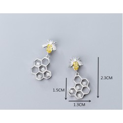 Fashionable earrings - bee / honeycomb - 925 sterling silverEarrings