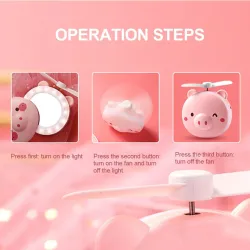 Mini pocket mirror - with fan - LED light - piggy head shapeMake-Up