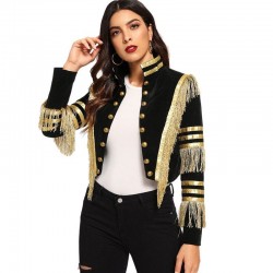 Black & gold short jacket with tassels & buttonsJackets