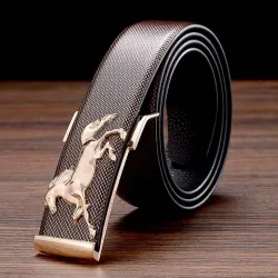 Fashionable leather belt - metal buckle with horseBelts