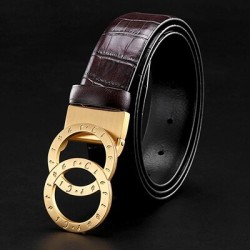 Luxurious leather belt - gold / silver round buckle - unisexBelts
