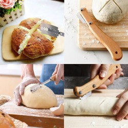Bread / dough cutter - razor - curved knife - with blades / protective coverBakeware