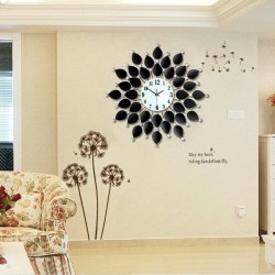 European style - quartz wall clock - black petals with crystals - 36cmClocks