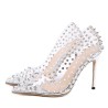 Transparent sexy pumps - silver high heels with rivets - pointed toePumps