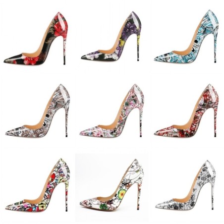 Stylish sexy stilettos - pumps with thin heel - pointed toe - patent leather - spring printingPumps