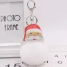 Christmas fur ball - with leather Santa Claus - keychainKeyrings
