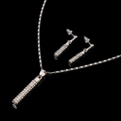 Elegant jewellery set - necklace / earrings - with rhinestones - cylindrical rod pendantJewellery Sets