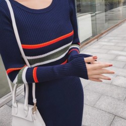 Elegant striped pencil dress - with long sleeveDresses