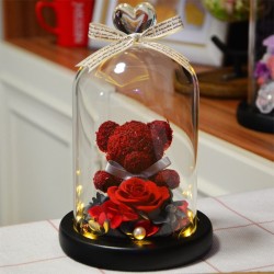 Eternal preserved rose / teddy bear - in heart glass dome - with LED - Valentine's day / birthdays / weddingsWedding