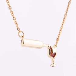 Elegant necklace with wine bottle / wine glass / heart shaped red zirconNecklaces