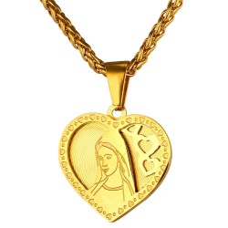 Heart shaped pendant with Holy Mary - Catholic necklace - stainless steelNecklaces