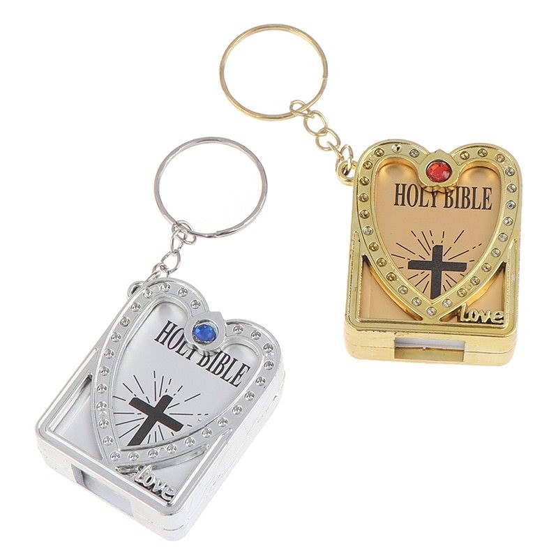 Mini Holy Bible - Cross - heart - crystal - keychainKeyrings