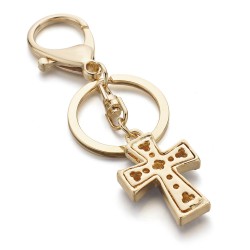 Keyring with a crystal crossKeyrings