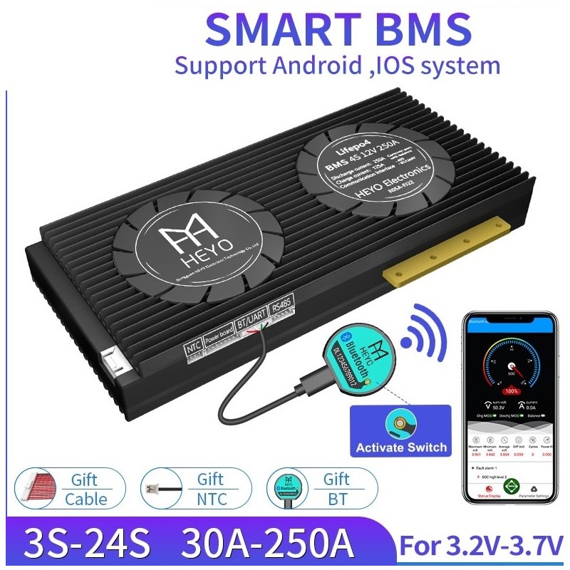 BMS Lifepo4 4S smart battery - with balancer - Bluetooth / Android / IOS - 12V - 72V - 30A - 200ABattery