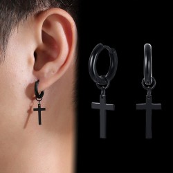 Small hoop earrings - with cross - unisex - stainless steelEarrings