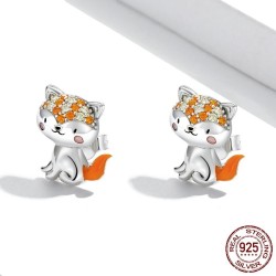 Earrings with orange crystal fox - 925 sterling silverEarrings