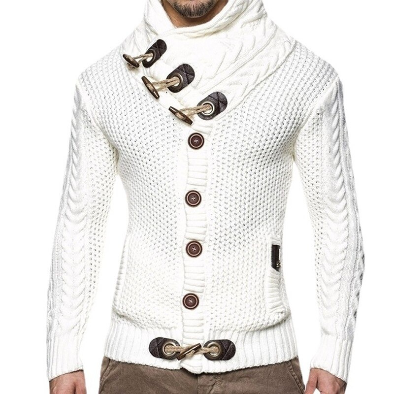 Warm knitted pullover - cardigan with turtleneck / pockets / buttonsHoodies & Sweatshirt