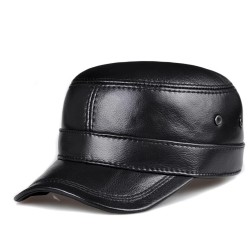 Flat baseball cap - with ear flaps - genuine leatherHats & Caps