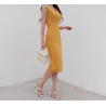 Elegant yellow dress - with V-neck / back slit / sleevelessDresses
