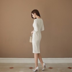 Warm elegant dress - with lace sleeves - whiteDresses