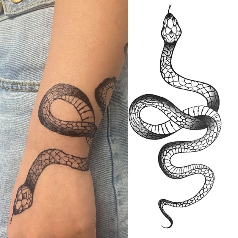 Temporary tattoo sticker - black snake / roses - waterproofTattoo
