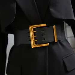 Retro elastic wide belt - leather - gold buckleBelts