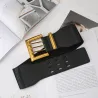 Retro elastic wide belt - leather - gold buckleBelts
