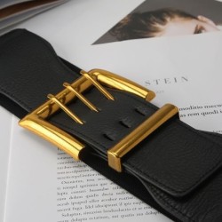 Retro elastic wide belt - leather - gold buckleBelts