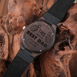 Black sandalwood watch - leather strap - gift for father - The Best DadWatches