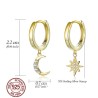 Fashionable round gold earrings - moon / star - 925 sterling silverEarrings