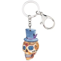 Halloween skull with hat - acrylic keychainKeyrings