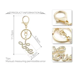 Gold keychain - crystal LOVE letteringKeyrings