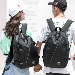 Fashionable leather backpack - 15.6 inch laptop bag - earphone hole - waterproofBackpacks