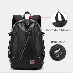 Fashionable leather backpack - 15.6 inch laptop bag - earphone hole - waterproofBackpacks