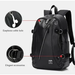 Fashionable leather backpack - 15.6 inch laptop bag - earphone hole - waterproofBackpacks