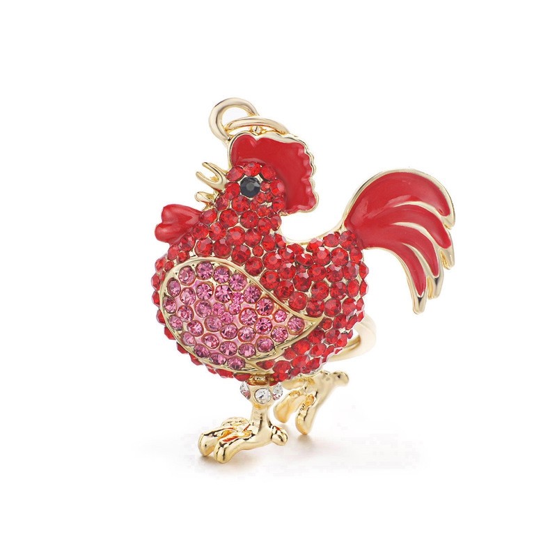 Red crystal rooster - chicken - keychainKeyrings