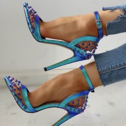 Sexy high heel pumps - transparent - with ankle strap / rivetsPumps