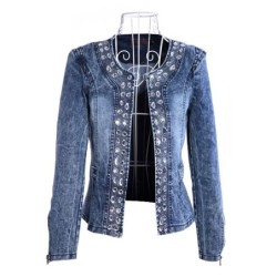 Fashionable short denim jacket - with sequins / crystals - slimJackets