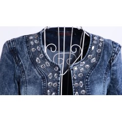Fashionable short denim jacket - with sequins / crystals - slimJackets